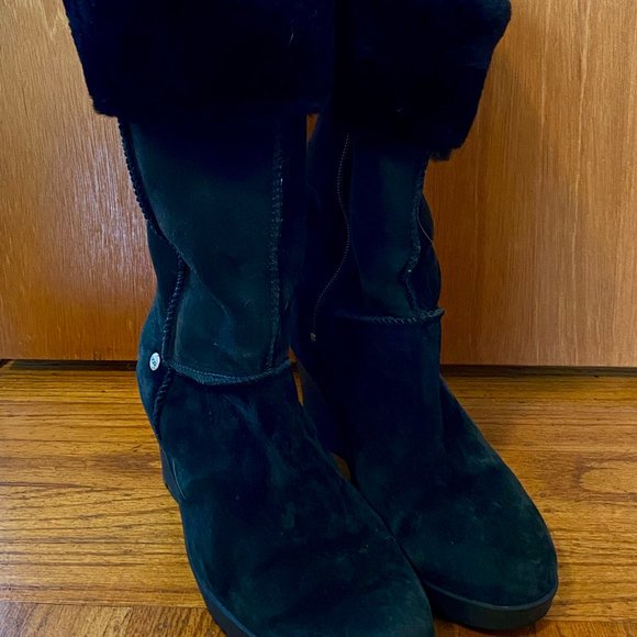 UGG Joslyn Wedge Shearling Suede Tall Boots Size 9 - Picture 1 of 7